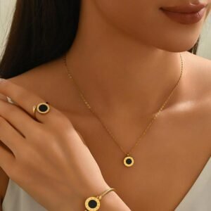 5pcs European & American Style Stainless Steel Bracelet, Ring, Necklace, Earring Jewelry Set.