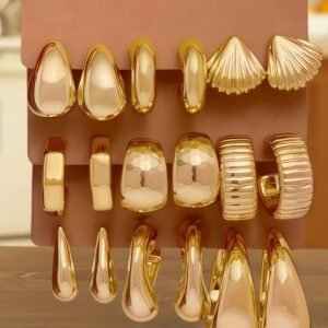 9 Pairs Gold Women's Earrings Set – Fall Season Jewellery Featuring Elegant