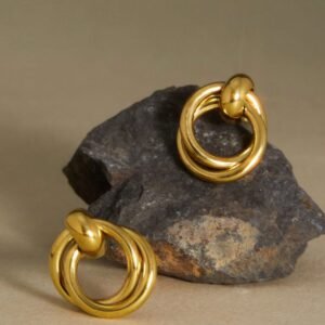 1pair Stainless Steel Twisted Hoop Earrings With 18K Gold IP