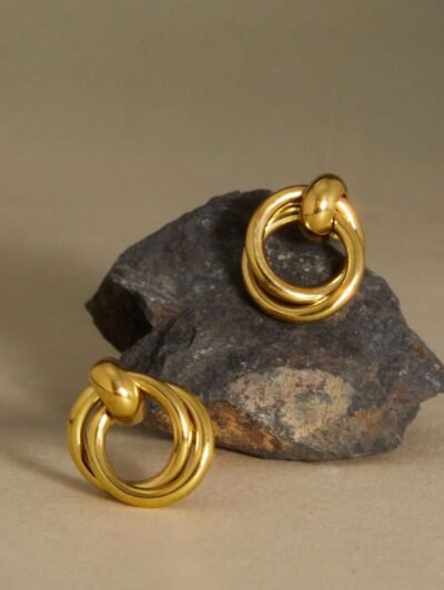 1pair Stainless Steel Twisted Hoop Earrings With 18K Gold IP